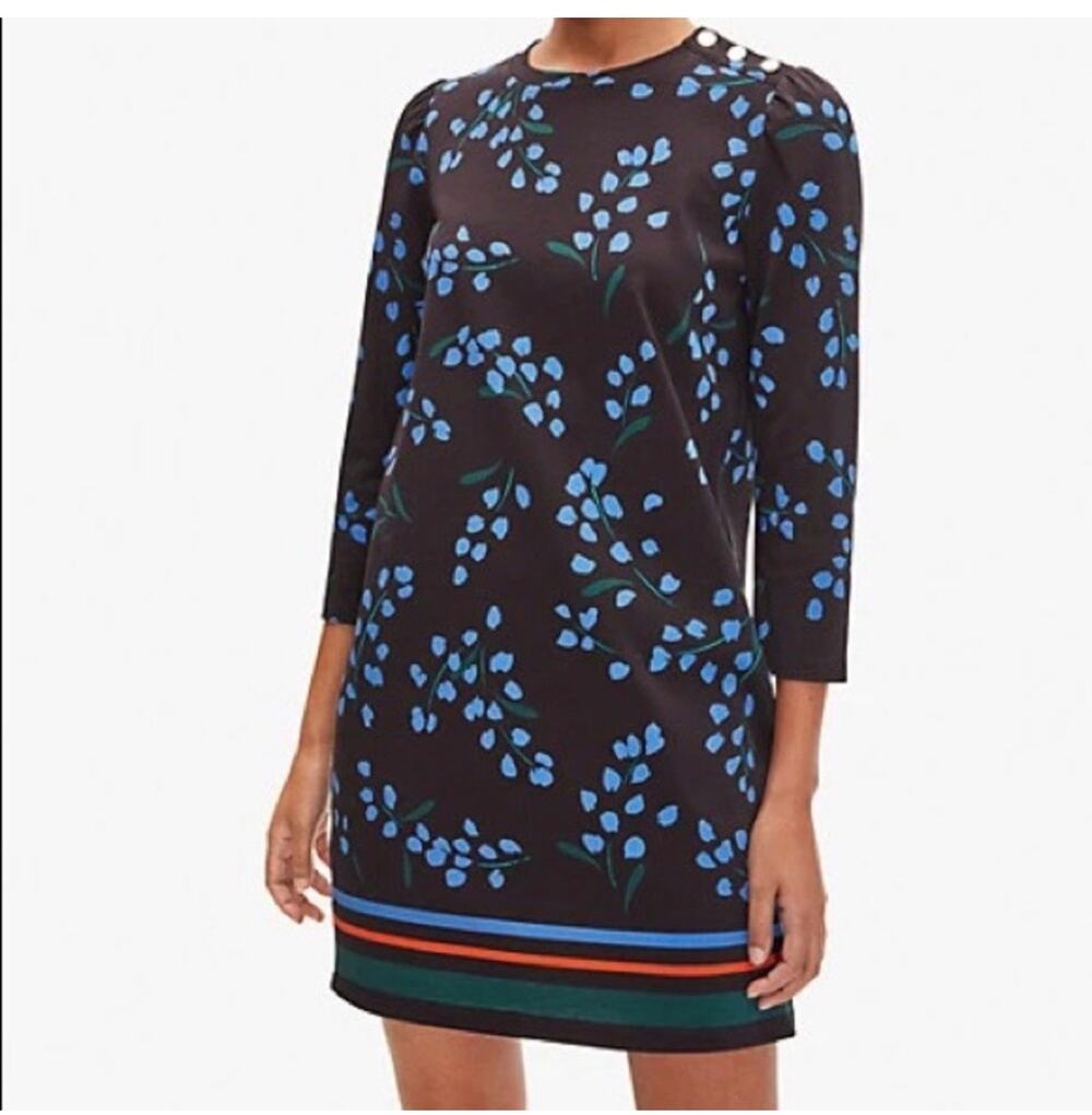 Kate Spade New York Sea Breeze Floral Tee Dress black blue floral print L